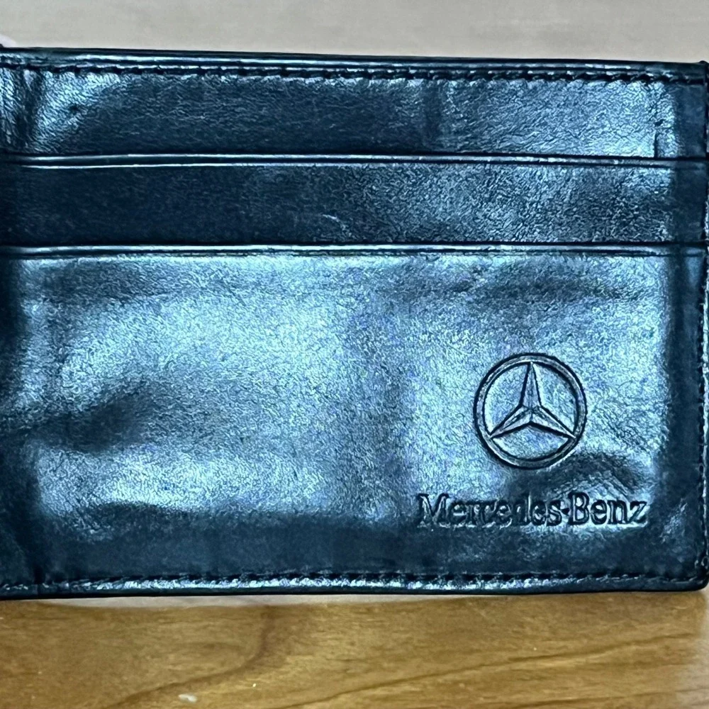 Mercedes-Benz Black Leather Slim Card Holder Wallet with ID Window Logo Embossed